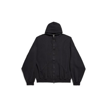 Men's Security Tape Logo Large Zip-up Hoodie in Black Faded/red