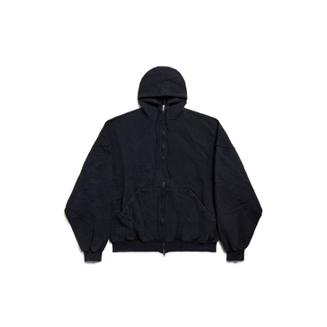 Belleville Large Zip-up Hoodie in Black Faded