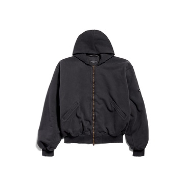 Men's Hooded Bomber in Black Faded