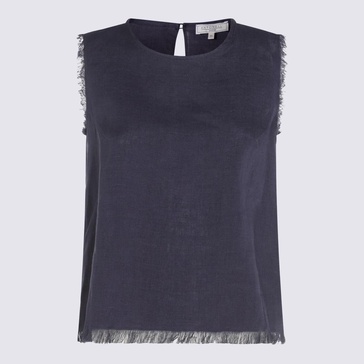 Antonelli Dark Blue Linen Top
