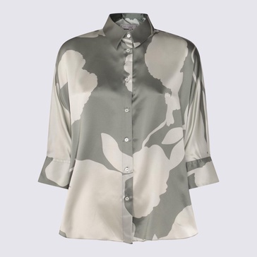 Antonelli Grey And White Linen Top