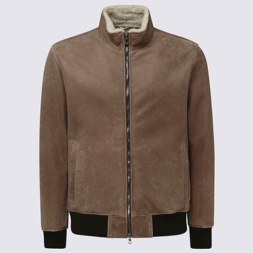 Barba Brown Leather Bomber Jacket