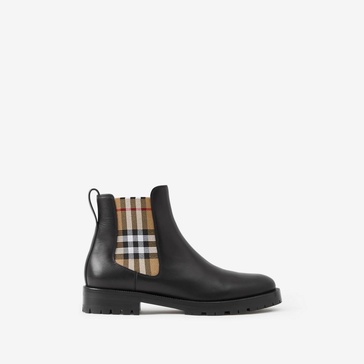 Check Panel Leather Chelsea Boots