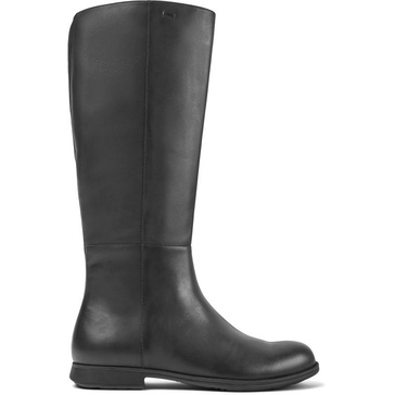 Black leather and textile black boots for women