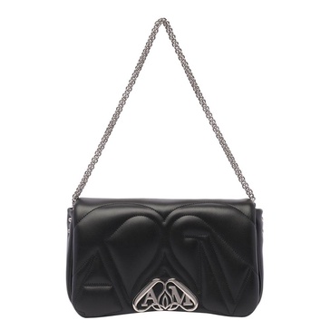 'The Seal' Black Shoulder Bag with Seal Detail in Matelassé Leather Woman