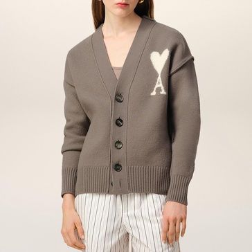 AMI Boxy ADC Logo-Intarsia Wool Cardigan - XS