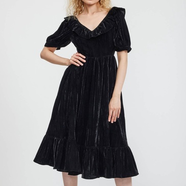 Batsheva Ruffle May Crushed Velvet Dress - US 6/UK 10