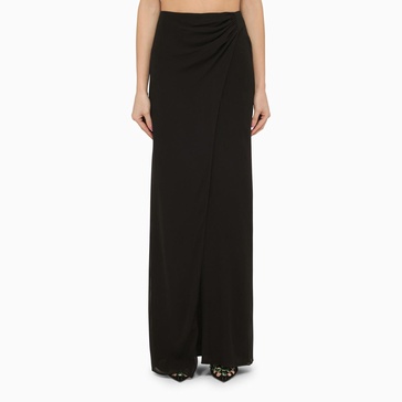 Black Silk Long Skirt With Drape