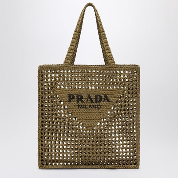 Prada Olive Green Crochet Tote Bag With Logo Women
