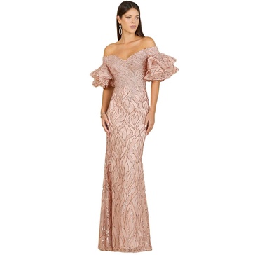 Women's Off shoulder mermaid beaded gown with tiered sleeves