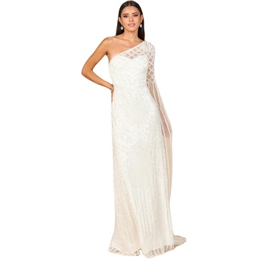 Women's One Sleeve Beaded Gown
