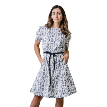 Womens' Short Pleated Sleeve Woven Dress with Waist Tie