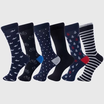 6 Pack Mens Cotton Dress Socks Mid Calf Argyle Pattern Solids Set