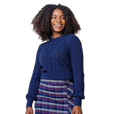Women's Long Sleeve Pointelle Sweater with Bellow Sleeves
