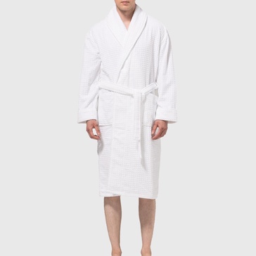 Mens Luxury Waffle Knit Cotton Bathrobe Shawl Collar Hotel Spa Robe