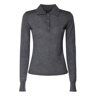 Grey Tricot Sweater with Shirt Collar