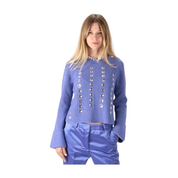 Purple Ribbed Wool Sweater with Raglan Sleeves and Silver Studs