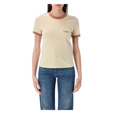 Beige Blossom T-Shirt with Logo Print