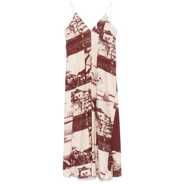 Brown Patchwork Spaghetti Strap Dress