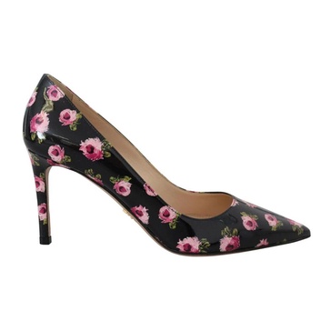 Black Floral Print Heels Pumps
