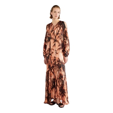 Long Patterned Dress with Batwing Sleeves