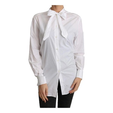 White Long Sleeves Scarf Neck Blouse