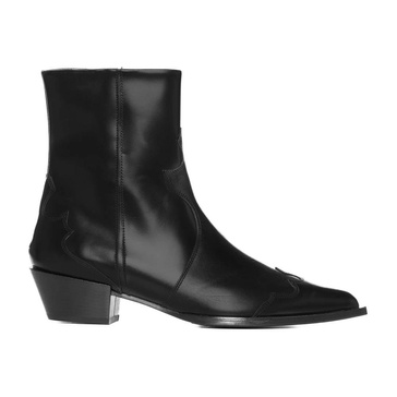 Black Leather Pointy-Toe Ankle Boots
