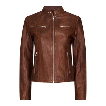 Biker Jacket 1075 Skind 100127 Dark Cognac W. Silver Acc.