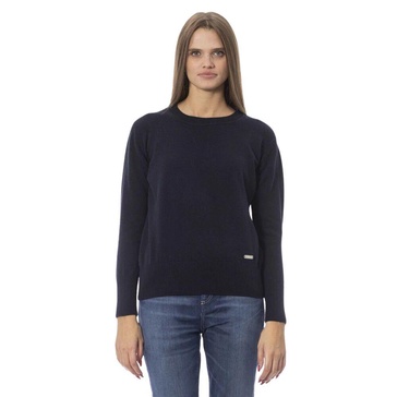 Luxury Blue Wool-Cashmere Crew Neck Sweater