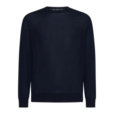Navy Blue Wool Crew Neck Sweater