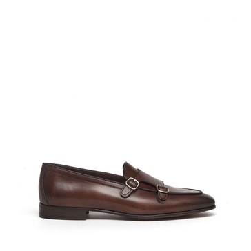 Brown Leather Monk Strap Shoes