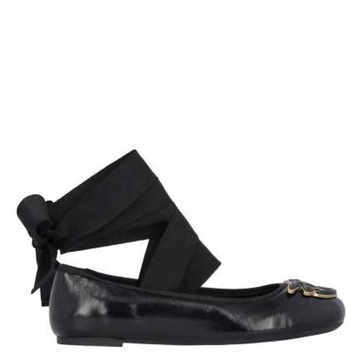 Black Leather Ballerina Shoes with Love Birds Logo
