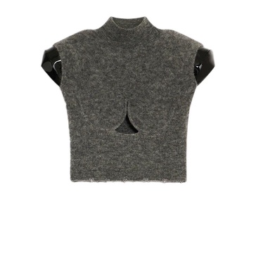 Grey High-neck Shirt with Keyhole