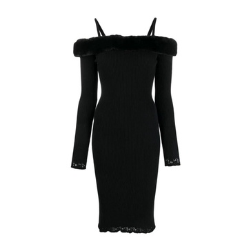 Black Off-Shoulder Ribbed Midi Dress