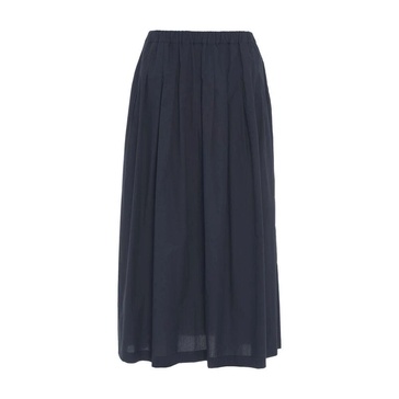Blue Pleated Midi Skirt Elastic Waistband