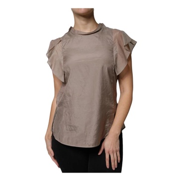 Brown Cotton Silk Short Sleeve Blouse