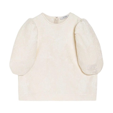 Jacquard Blouse with Puff Sleeves