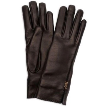 Smooth Leather Gloves with Small Golden Logo