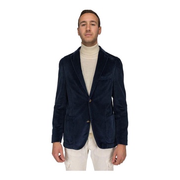 Blue Velvet Jacket with Metal Button