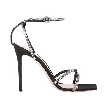 Suede Crystal High Heel Sandals
