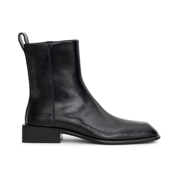 Black Leather Ankle Boots Square Toe