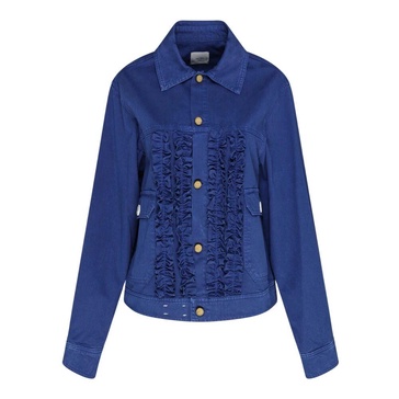 Blue Ruched Jacket with Button Closure