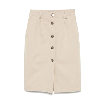 Beige Button-Front Skirt with Pockets