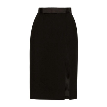 Black Bow Wool Skirt High Waist