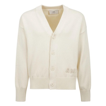Embroidered logo cotton and wool cardigan