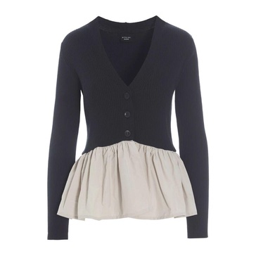 Flounce Rib-Knit Blouse