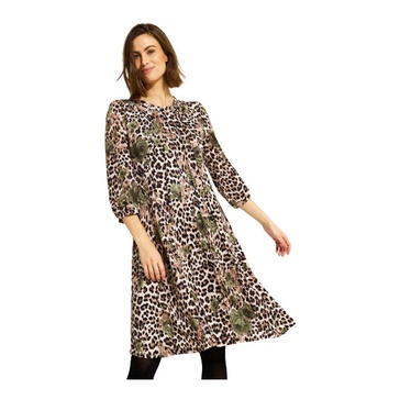 Printed Dress with Pleats and 3/4 Sleeves