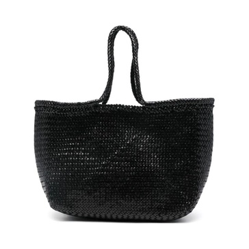 Black Leather Braided Top Handle Bag