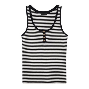 Modern Henley-inspired tank top in Black/Cream
