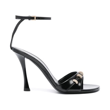 Stitch heeled sandals in leather with crystals details